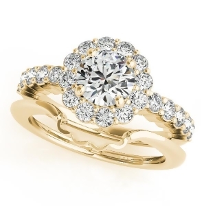 Floral Halo Round Diamond Engagement Ring 14k Yellow Gold 1.61ct - All