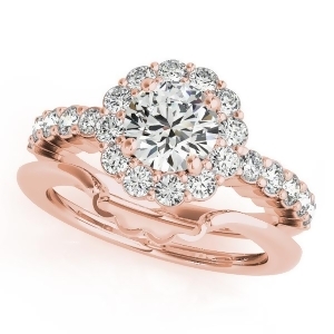 Floral Halo Round Diamond Engagement Ring 14k Rose Gold 1.61ct - All
