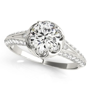 Diamond Floral Style Halo Engagement Ring 14k White Gold 0.75ct - All