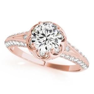 Diamond Floral Style Halo Engagement Ring 14k Rose Gold 0.75ct - All
