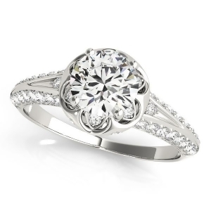 Diamond Floral Style Halo Engagement Ring Platinum 0.75ct - All