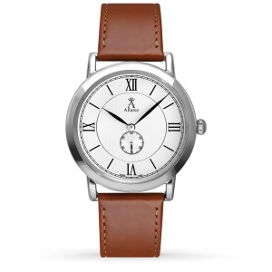 Allurez Unisex White Dial and Brown Leather Strap Watch - All