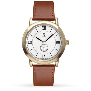 Allurez Unisex Brown Leather Gold-tone Stainless Steel Watch - All
