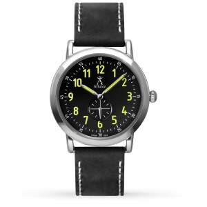 Allurez Unisex Black Dial and Black Leather Strap Watch - All