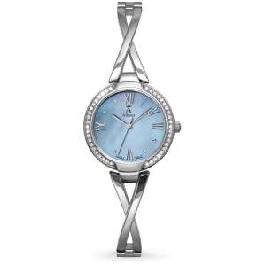 Allurez Women's Swarovski Crystal Accented Blue Mother of Pearl Dial Watch - All