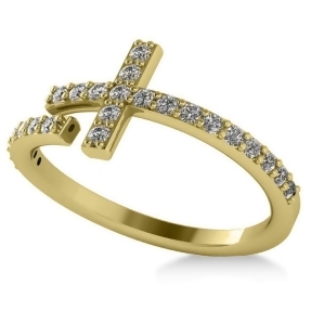 Curved Cross Diamond Fashion Ring 14k Yellow Gold 0.36ct - All