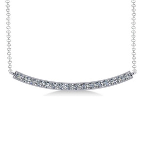 Curved Diamond Bar Pendant Necklace 14k White Gold 0.80ct - All