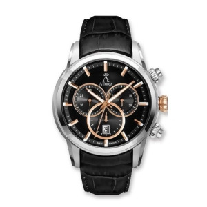 Allurez Men's Swiss Chronograph Black Dial Luminous Leather Watch - All