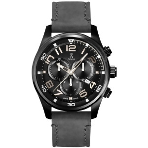 Allurez Men's Swiss Chronograph Leather Black Dial Watch - All