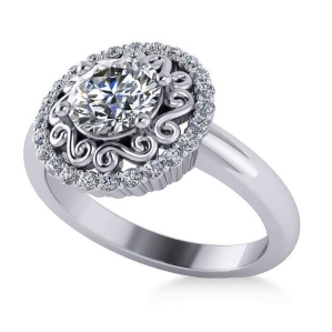 Diamond Swirl Halo Engagement Ring 14k White Gold 1.24ct - All