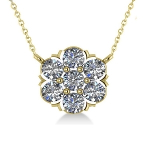 Diamond Flower Cluster Pendant Necklace 14k Yellow Gold 1.06ct - All