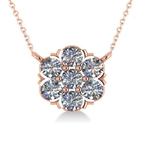Diamond Flower Cluster Pendant Necklace 14k Rose Gold 1.06ct - All