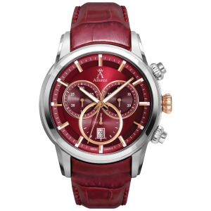 Allurez Men's Swiss Chronograph Burgundy Dial Luminous Leather Watch - All