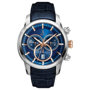 Allurez Men's Swiss Chronograph Blue Dial Luminous Leather Watch - All