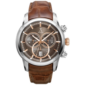 Allurez Men's Swiss Chronograph Brown Dial Luminous Leather Watch - All