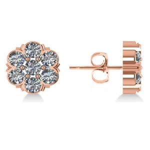 Diamond Flower Cluster Stud Earrings 14k Rose Gold 2.10ct - All