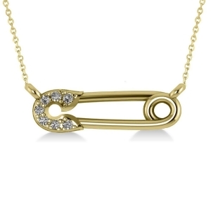 Horizontal Diamond Safety Pin Pendant Necklace 14k Yellow Gold 0.07ct - All