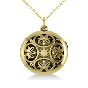 Antique Floral Locket Pendant Necklace 14k Yellow Gold - All