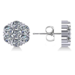 Diamond Flower Cluster Stud Earrings 14k White Gold 2.10ct - All