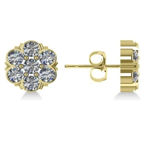 Diamond Flower Cluster Stud Earrings 14k Yellow Gold 2.10ct - All