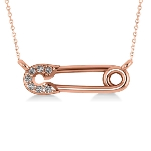 Horizontal Diamond Safety Pin Pendant Necklace 14k Rose Gold 0.07ct - All