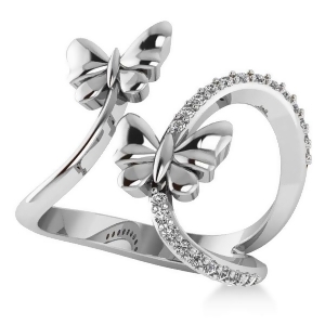 Diamond Accented Double Butterfly Fashion Ring 14k White Gold 0.23ct - All