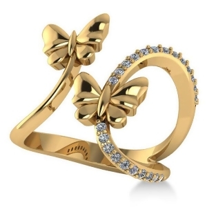 Diamond Accented Double Butterfly Fashion Ring 14k Yellow Gold 0.23ct - All