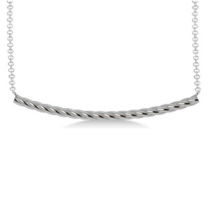 Curved Rope Bar Trapeze Pendant Necklace 14k White Gold - All