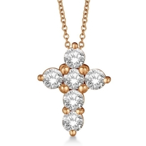 Prong Set Round Diamond Cross Pendant Necklace 14k Rose Gold 1.05ct - All