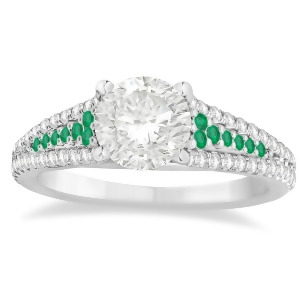 Emerald and Diamond Three Row Engagement Ring Platinum 0.33ct - All
