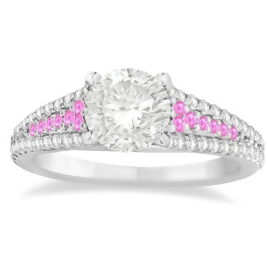 Pink Sapphire and Diamond Three Row Engagement Ring Platinum 0.33ct - All
