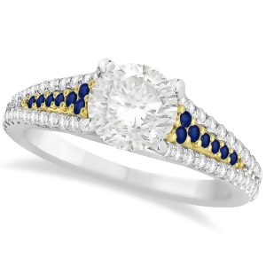 Blue Sapphire Diamond Engagement Ring 14k Two Tone Yellow Gold 1.33ct - All