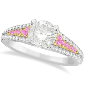 Pink Sapphire and Diamond Engagement Ring 14k Two Tone Gold 1.33ct - All