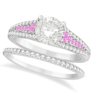 Pink Sapphire and Diamond Bridal Set 14k White Gold 1.47ct - All