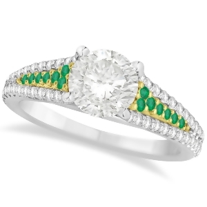 Emerald and Diamond Engagement Ring 14k Two Tone Yellow Gold 1.33ct - All