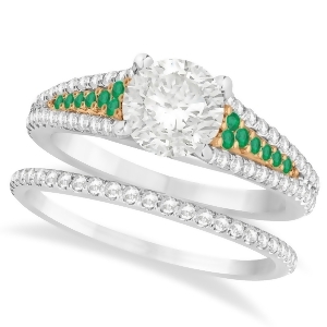 Emerald and Diamond Bridal Set 14k Two Tone Rose Gold 1.47ct - All