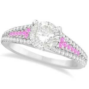Pink Sapphire and Diamond Engagement Ring 18k White Gold 1.33ct - All