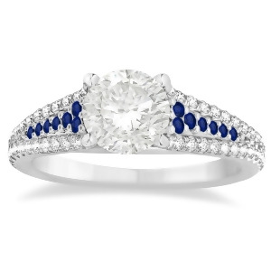 Blue Sapphire and Diamond Three Row Engagement Ring Platinum 0.33ct - All