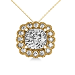 Diamond Floral Cushion Pendant Necklace 14k Yellow Gold 2.52ct - All