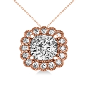 Diamond Floral Cushion Pendant Necklace 14k Rose Gold 2.52ct - All