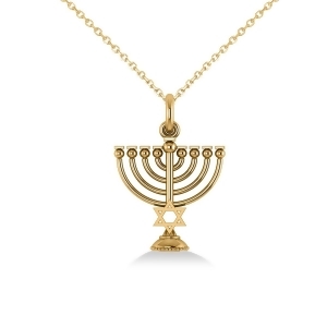 Star of David Menorah Pendant Necklace 14k Yellow Gold - All