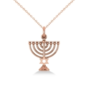 Star of David Menorah Pendant Necklace 14k Rose Gold - All