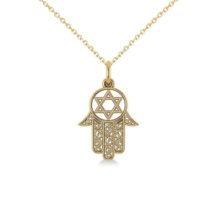 Star of David Hamsa Pendant Necklace 14k Yellow Gold - All