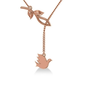 Vine and Dove Lariat Pendant Necklace 14k Rose Gold - All