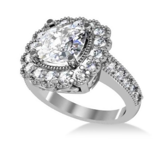 Diamond Cushion Halo Engagement Ring 14k White Gold 2.82ct - All
