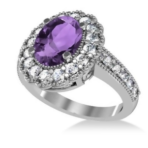 Amethyst and Diamond Oval Halo Engagement Ring 14k White Gold 3.28ct - All