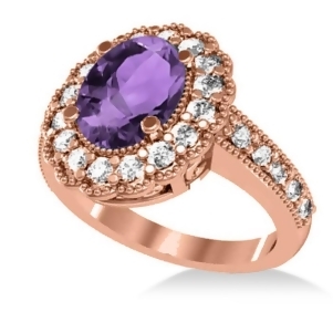 Amethyst and Diamond Oval Halo Engagement Ring 14k Rose Gold 3.28ct - All