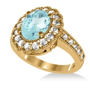 Aquamarine and Diamond Oval Halo Engagement Ring 14k Yellow Gold 3.28ct - All