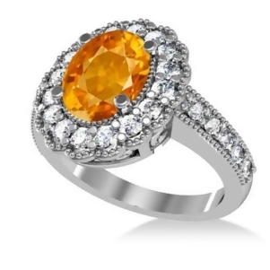 Citrine and Diamond Oval Halo Engagement Ring 14k White Gold 3.28ct - All