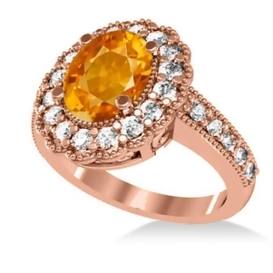 Citrine and Diamond Oval Halo Engagement Ring 14k Rose Gold 3.28ct - All